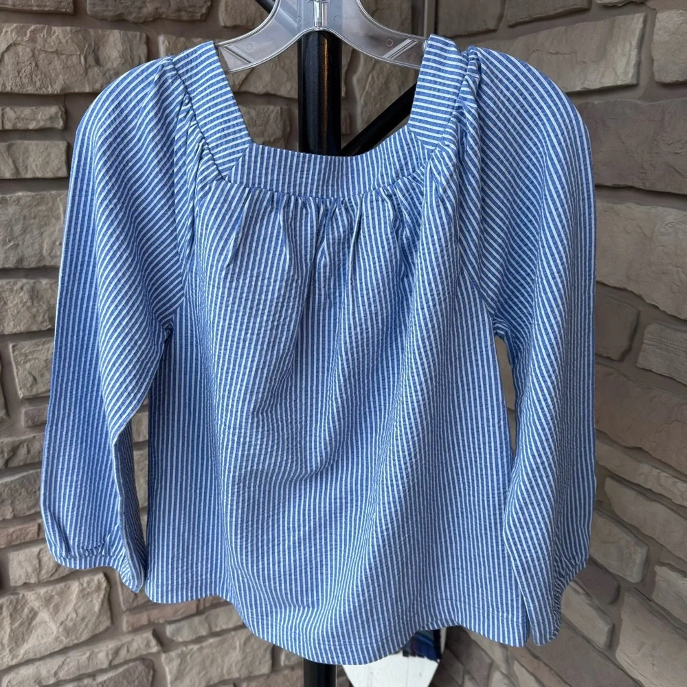 J. Crew Seersucker Striped Square Neck Top